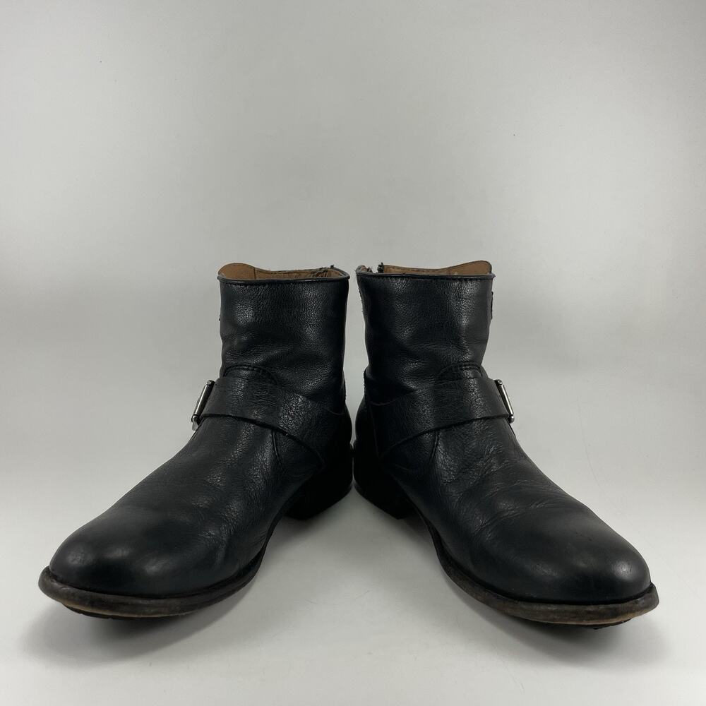 Frye Tyler Engineer Ankle Boots Womens Size 8 B Black Leather Moto Biker Buckle - Picture 11 of 13